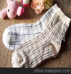 144针外贸工厂直销精品全棉花细条纹格子女士短袜子订单生产加工